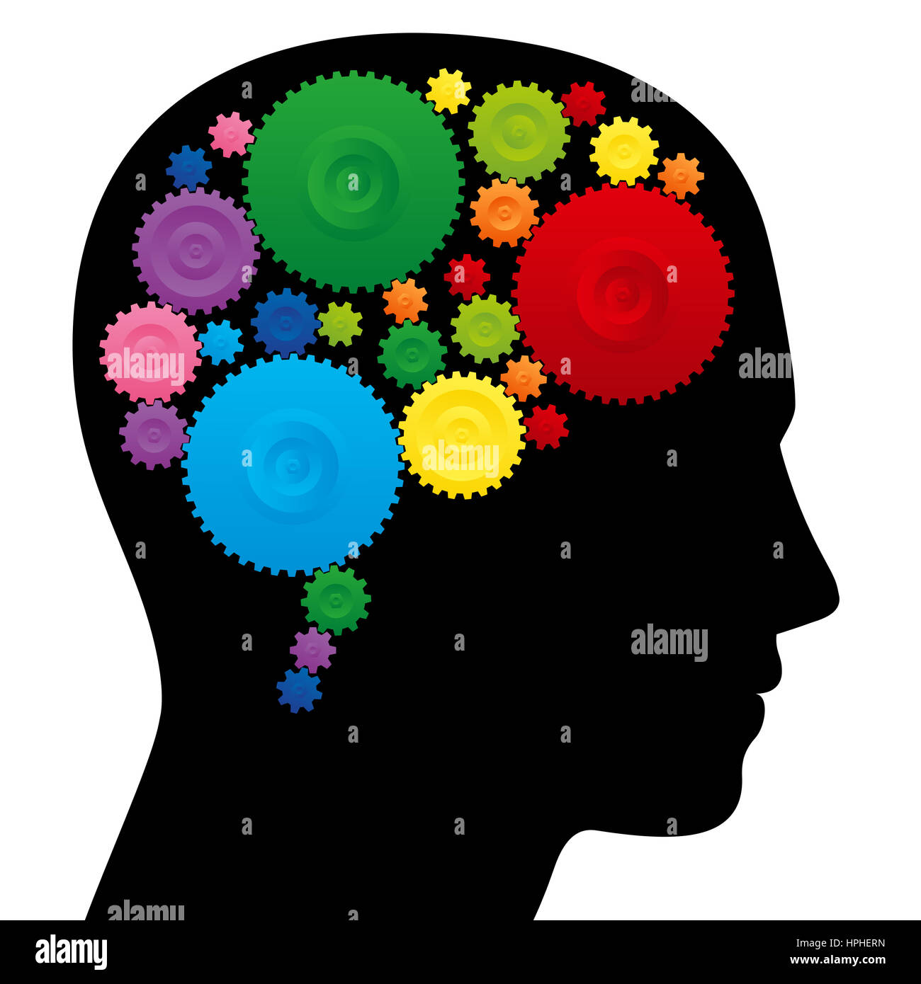 Cervello con colorati cog ruote, come un simbolo per la creatività, ingegno o intelligence. Foto Stock
