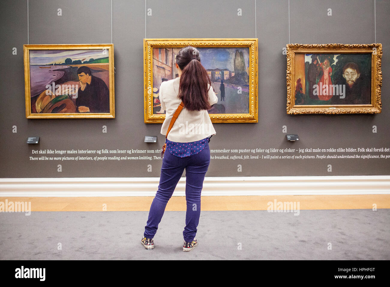 Dipinti di Edvard Munch,'Melancholy', ' di sera su Karl Johan' e 'gelosia', Museo d'Arte di Bergen, Kode 3, Rasmus Meyer Collection, Bergen, Norvegia Foto Stock