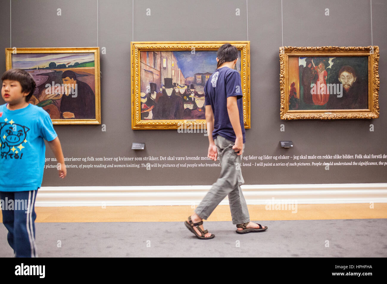 Dipinti di Edvard Munch,'Melancholy', ' di sera su Karl Johan' e 'gelosia', Museo d'Arte di Bergen, Kode 3, Rasmus Meyer Collection, Bergen, Norvegia Foto Stock