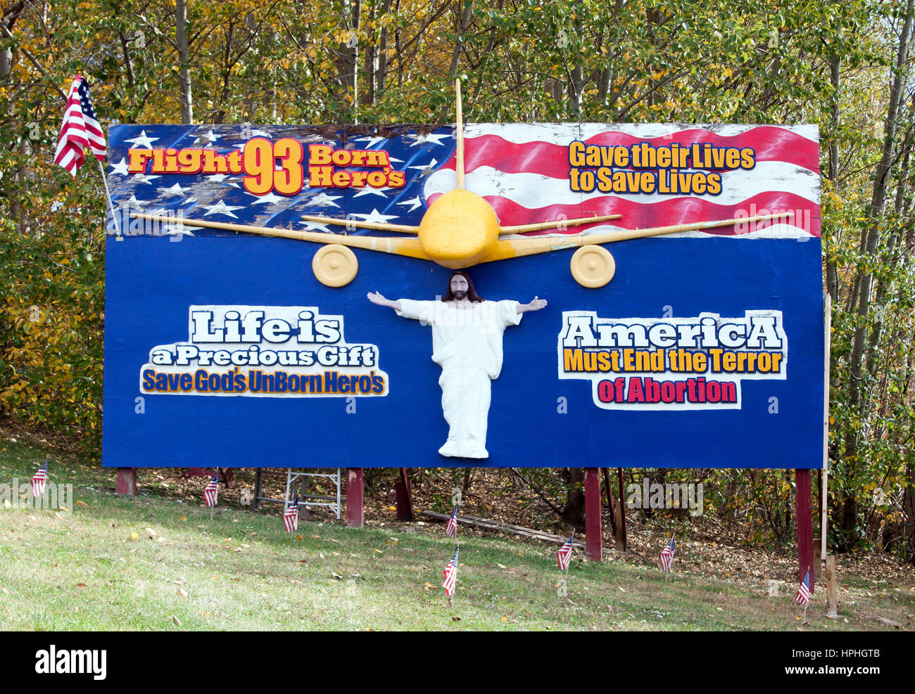 Il volo 93 aborto Billboard in Stoystown, Pennsylvania Foto Stock