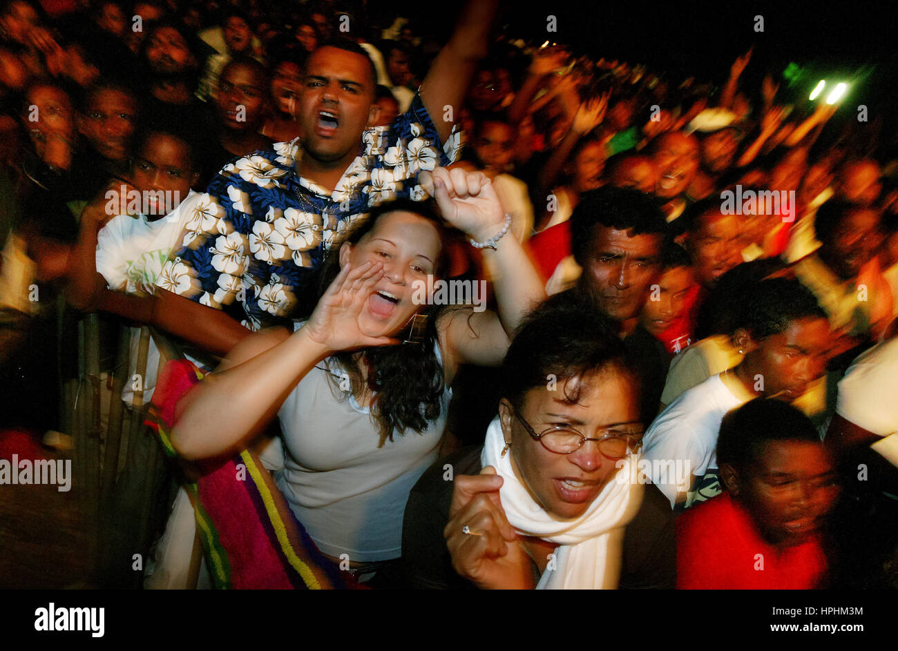Il creolo Folk Festival, concerto entusiasta, celebrazione, Open Air Festival, Udienza, Mauritius, la International Festival Creolo Foto Stock