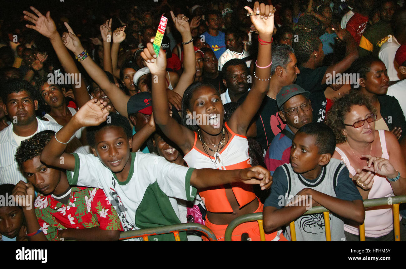 Il creolo Folk Festival, concerto entusiasta, celebrazione, Open Air Festival, Udienza, Mauritius, la International Festival Creolo Foto Stock