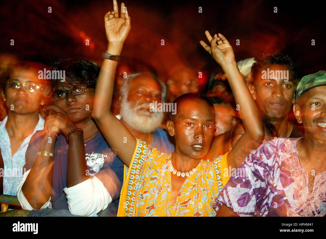 Il creolo Folk Festival, concerto entusiasta, celebrazione, Open Air Festival, Udienza, Mauritius, la International Festival Creolo Foto Stock
