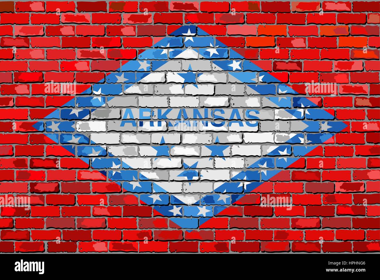 Bandiera dell'Arkansas su un muro di mattoni - illustrazione, la bandiera dello Stato di Arkansas sul mattone sfondo testurizzato, Arkansas bandiera dipinta su un muro di mattoni Illustrazione Vettoriale