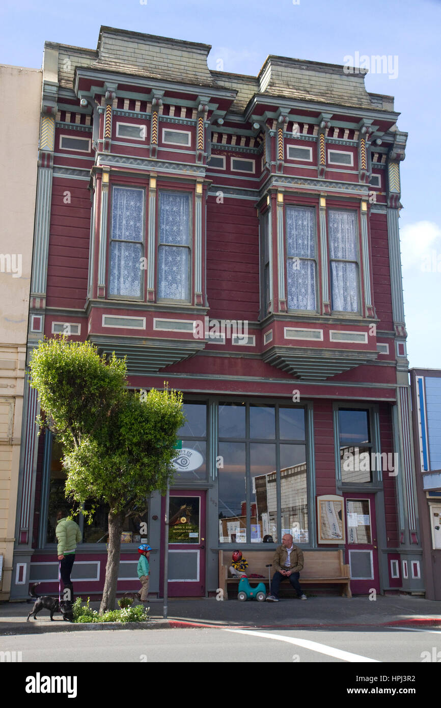 Architettura vittoriana vetrina a Ferndale, California, Stati Uniti d'America. Foto Stock