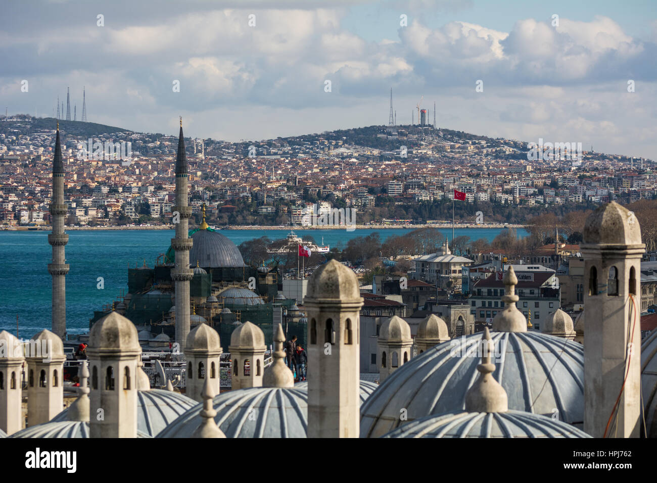 Vista dalla Moschea Süleymaniye verso la Torre di Galata Foto Stock