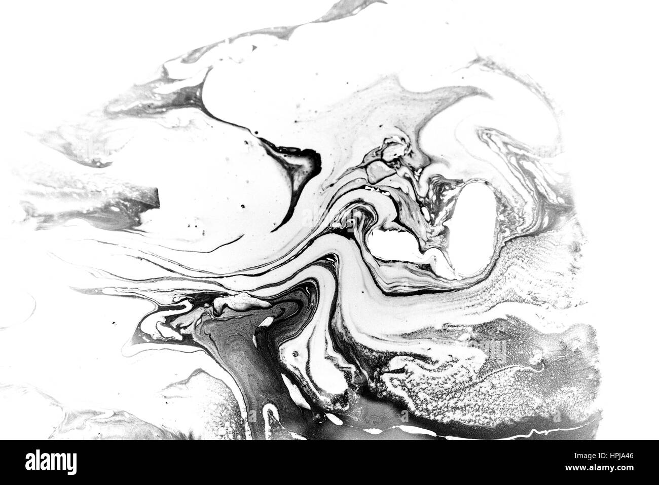 Bianco e nero texture liquida, acquerello disegnata a mano marmorizzazione illustrazione, sfondo astratto. Foto Stock
