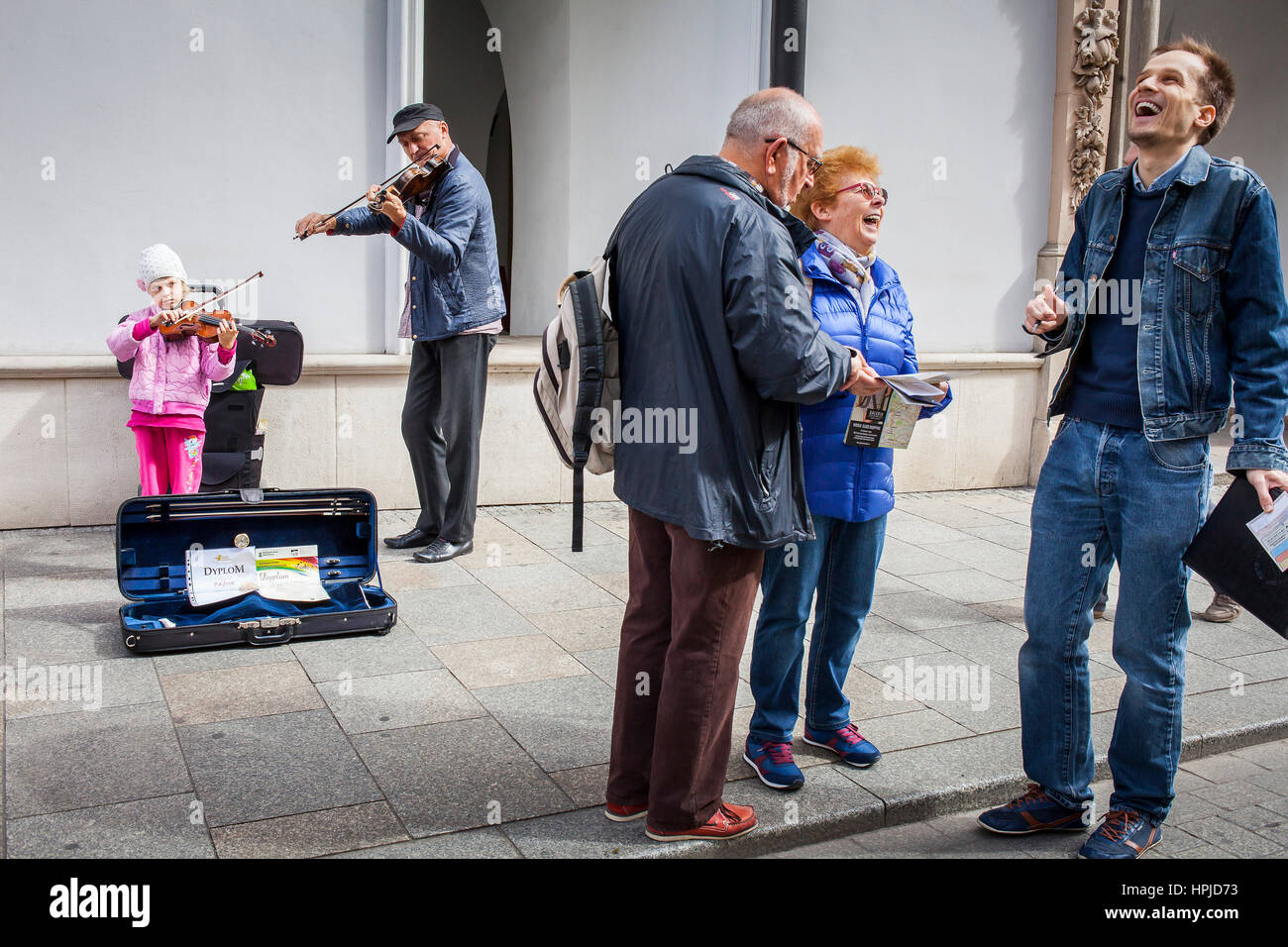 Scena di strada, in Grodzka Street, Cracovia in Polonia Foto Stock