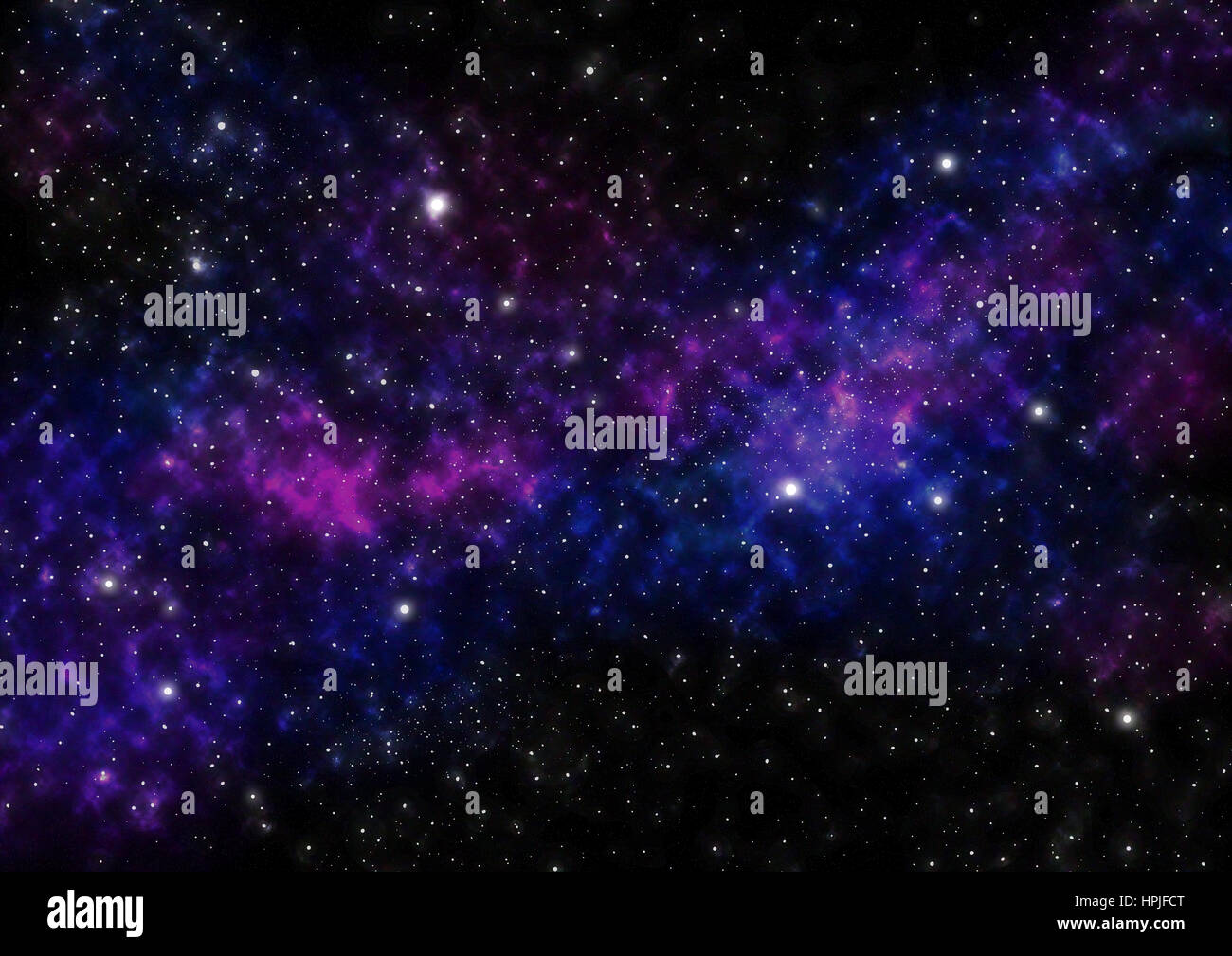 Cielo notturno con stelle blu e viola nebulosa. Sfondo spazio. Foto Stock