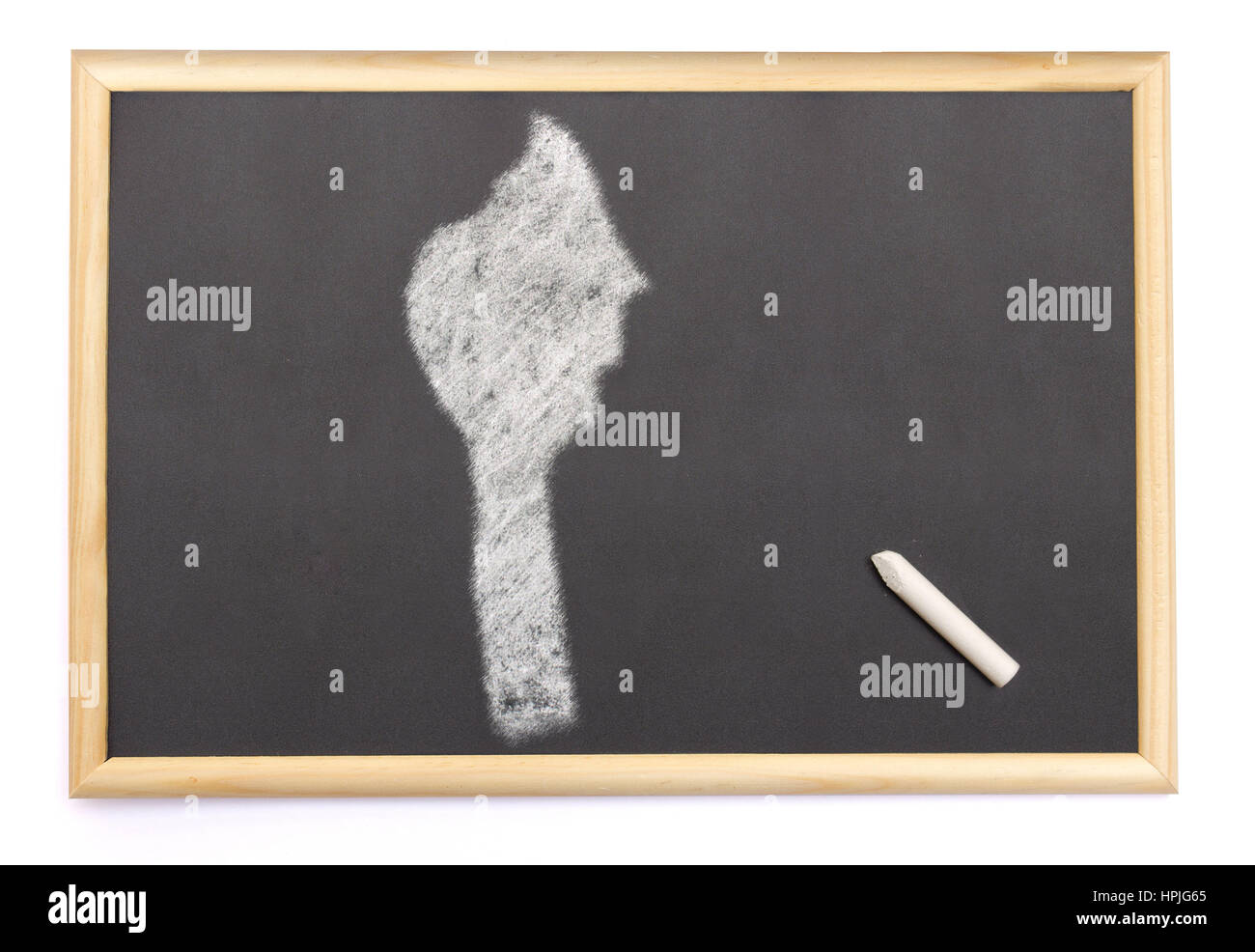 Lavagna con un gessetto e la forma del Benin disegnati sullo. (Serie) Foto Stock