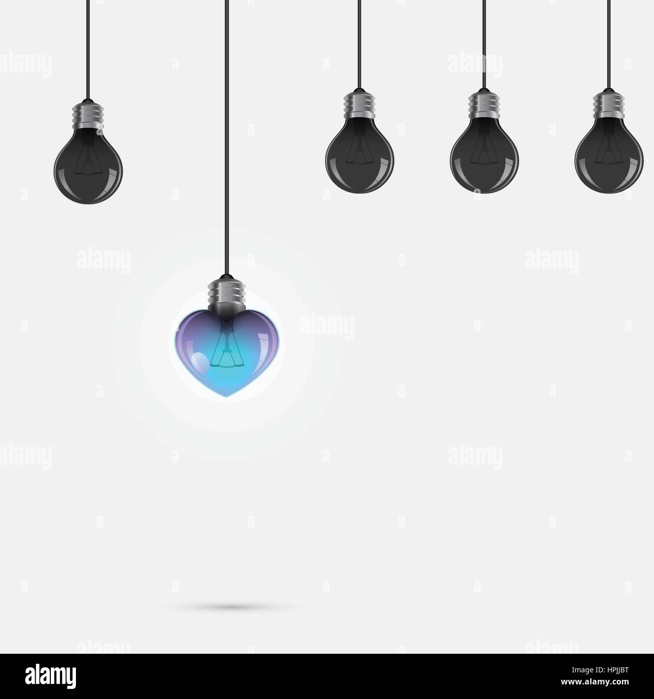 Luce creativi simbolo della lampadina con segno di cuore e differenza di concetto, aziendale e industriale idea. Illustrazione Vettoriale Illustrazione Vettoriale