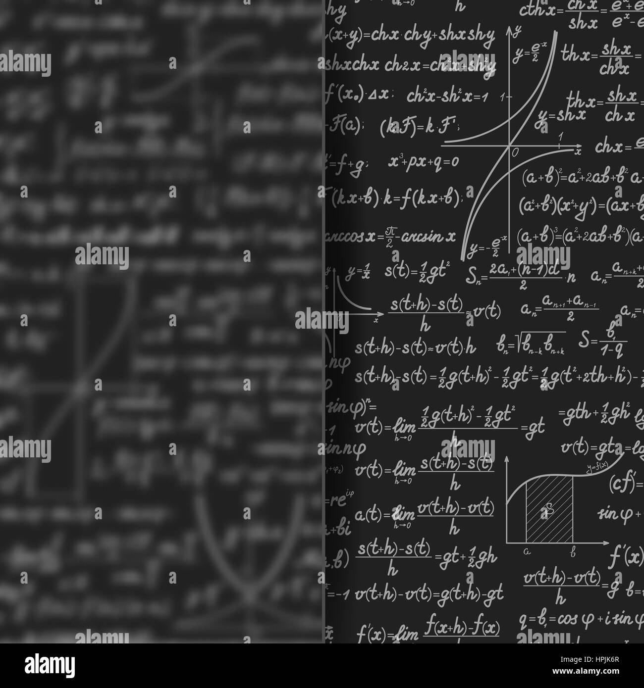 Abstract vettore matematica di sfondo dietro il vetro opaco banner. Sfondo scientifico con le formule, figure con copia spazio su vellutata di vetro su scheda Illustrazione Vettoriale