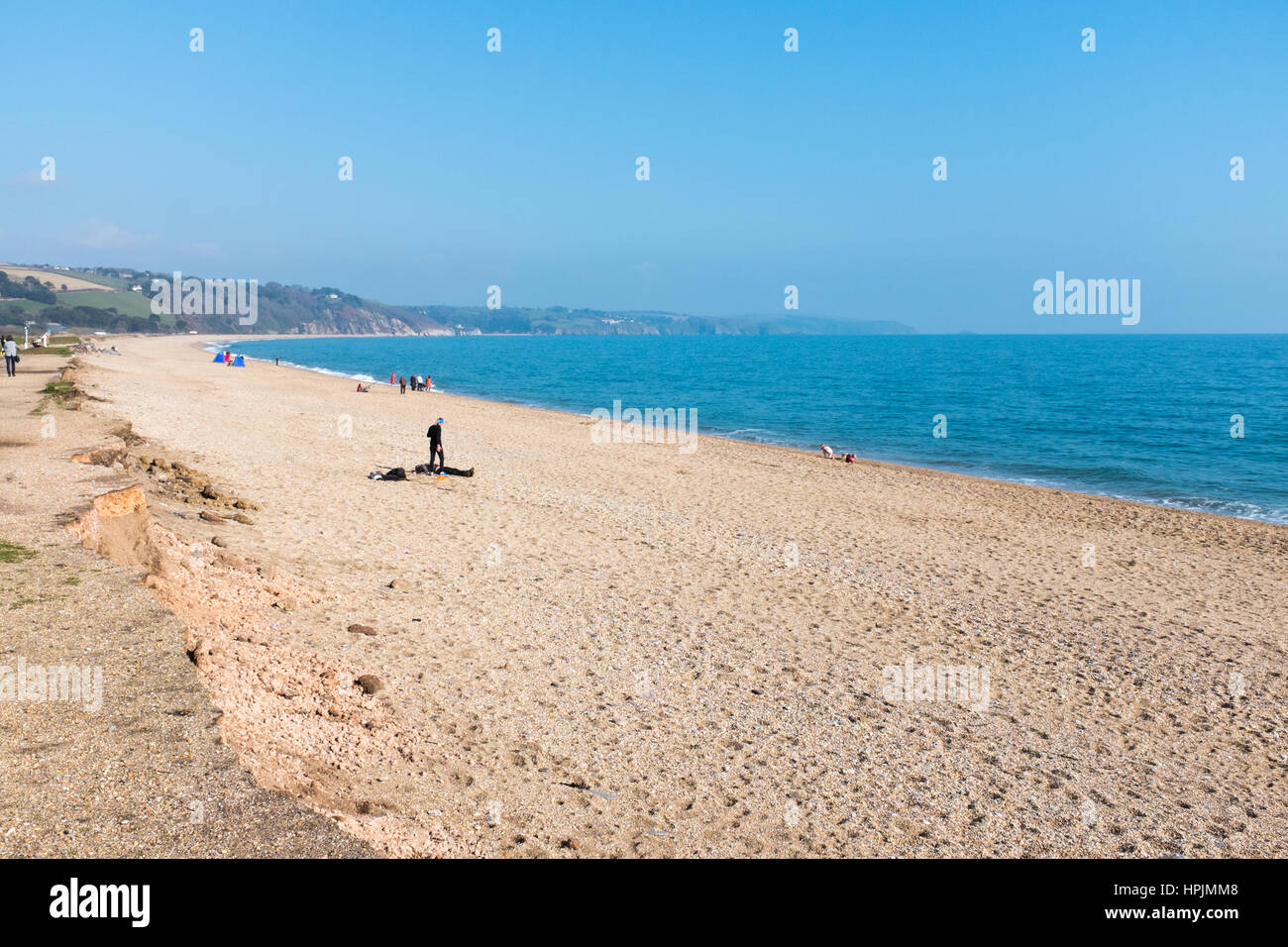 La spiaggia di sabbia Slapton nella baia di avvio, Devon Foto Stock