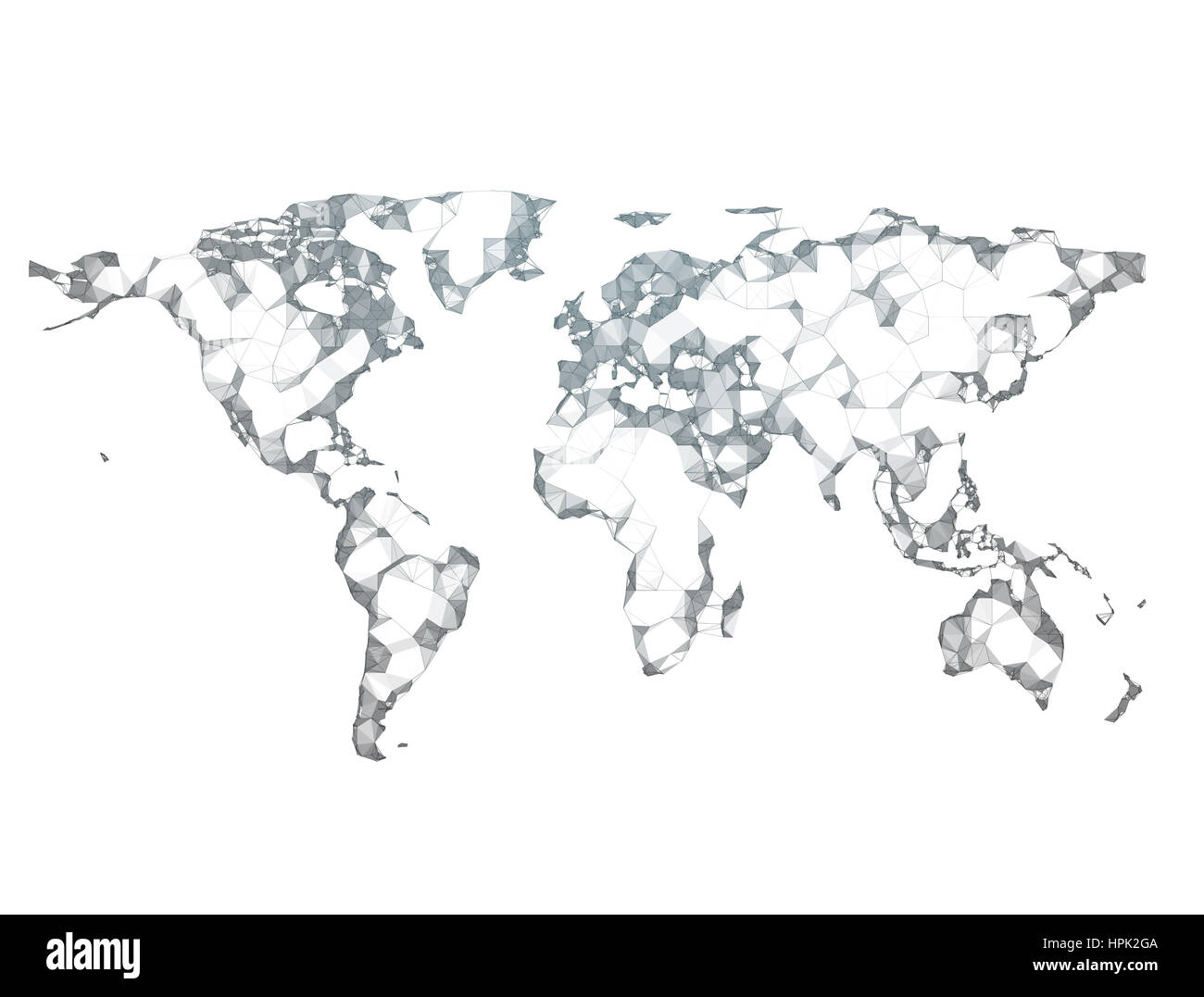 Poligono astratto 3D render mappa Mondo isolato su sfondo bianco Foto Stock