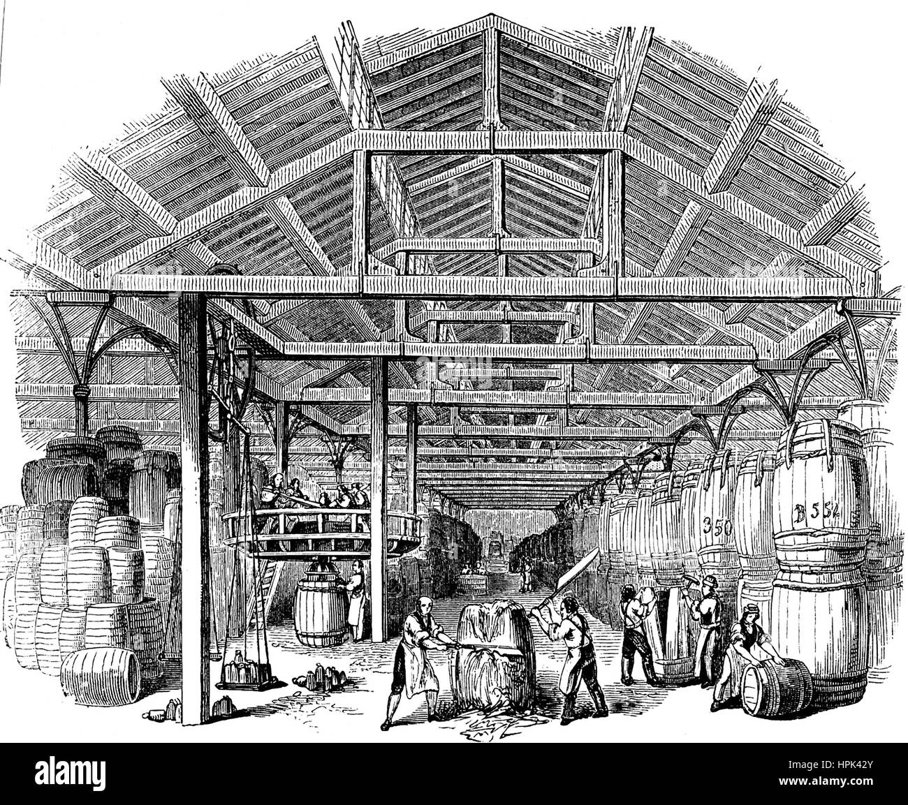 Magazzino di tabacco in docks londinesi circa 1850 Foto Stock