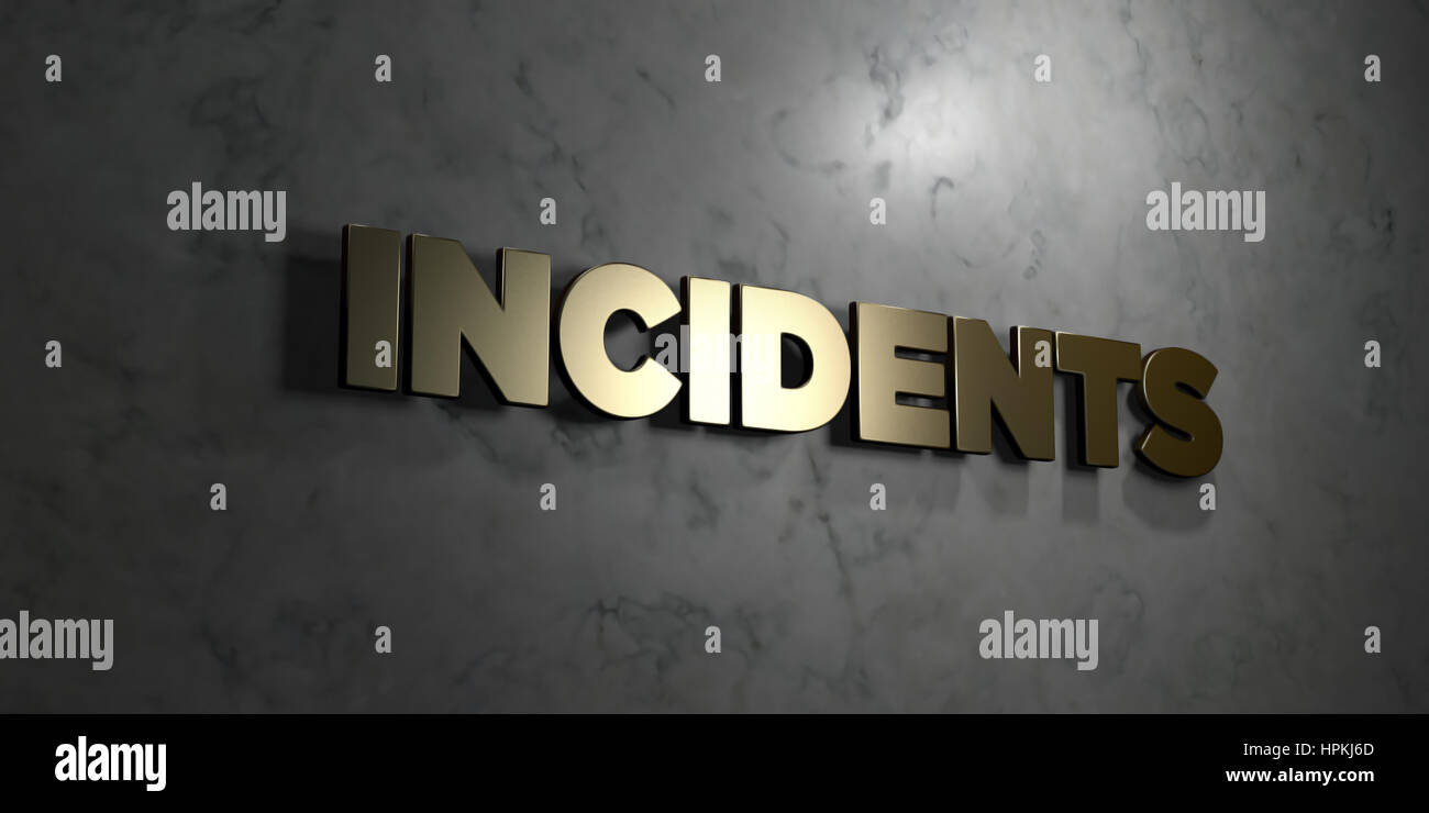 Incidenti - Oro testo su sfondo nero - 3D reso Royalty free stock foto. Questa immagine può essere utilizzata per un sito online banner pubblicitario o di una stampa Foto Stock