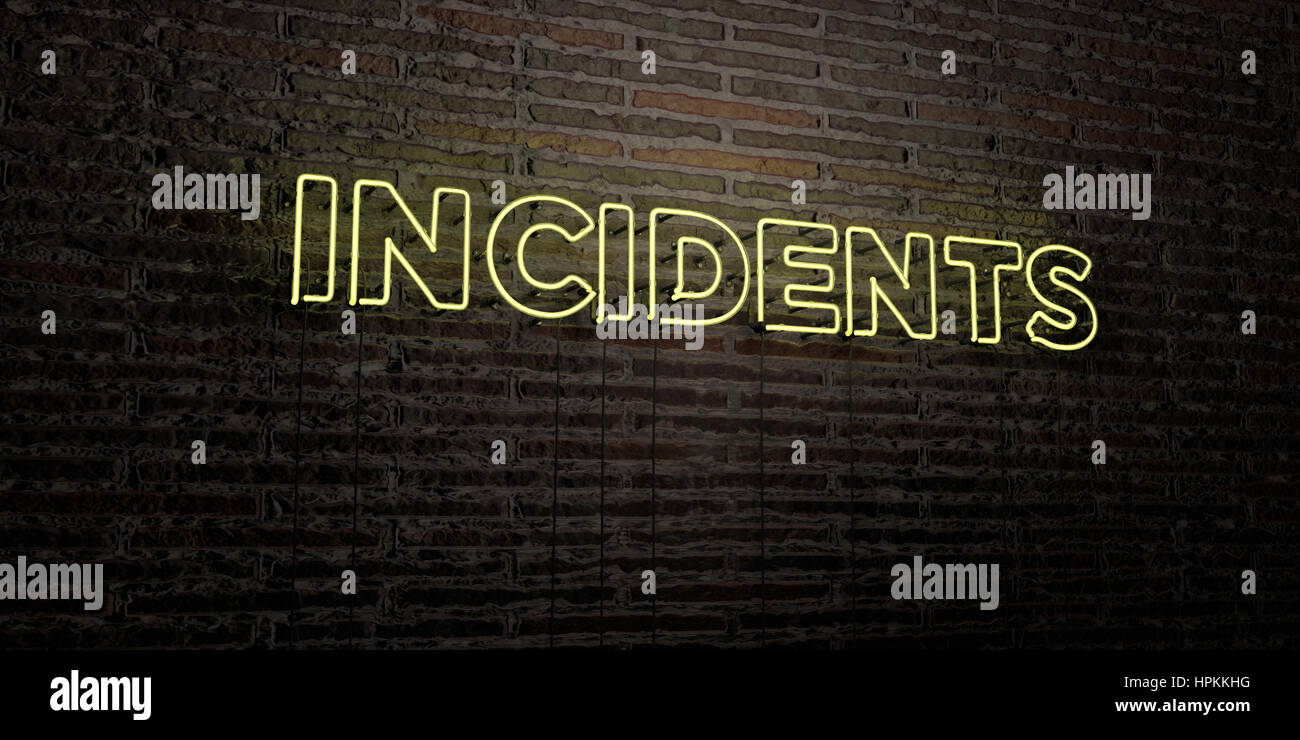 Incidenti : realistico segno al Neon su un muro di mattoni di sfondo - 3D reso Royalty free stock foto. Possono essere utilizzati per gli annunci tramite banner on line di altezza e direct mailer. Foto Stock