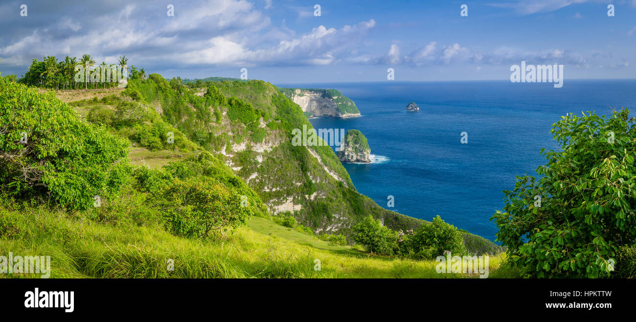 Costa, mille Island, vicino a Manta Bay o Kelingking sulla spiaggia di Nusa Penida Island, Bali, Indonesia Foto Stock