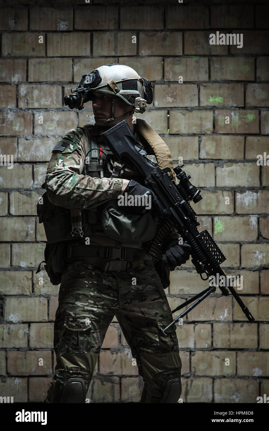 US Army Ranger con machinegun ha Foto Stock