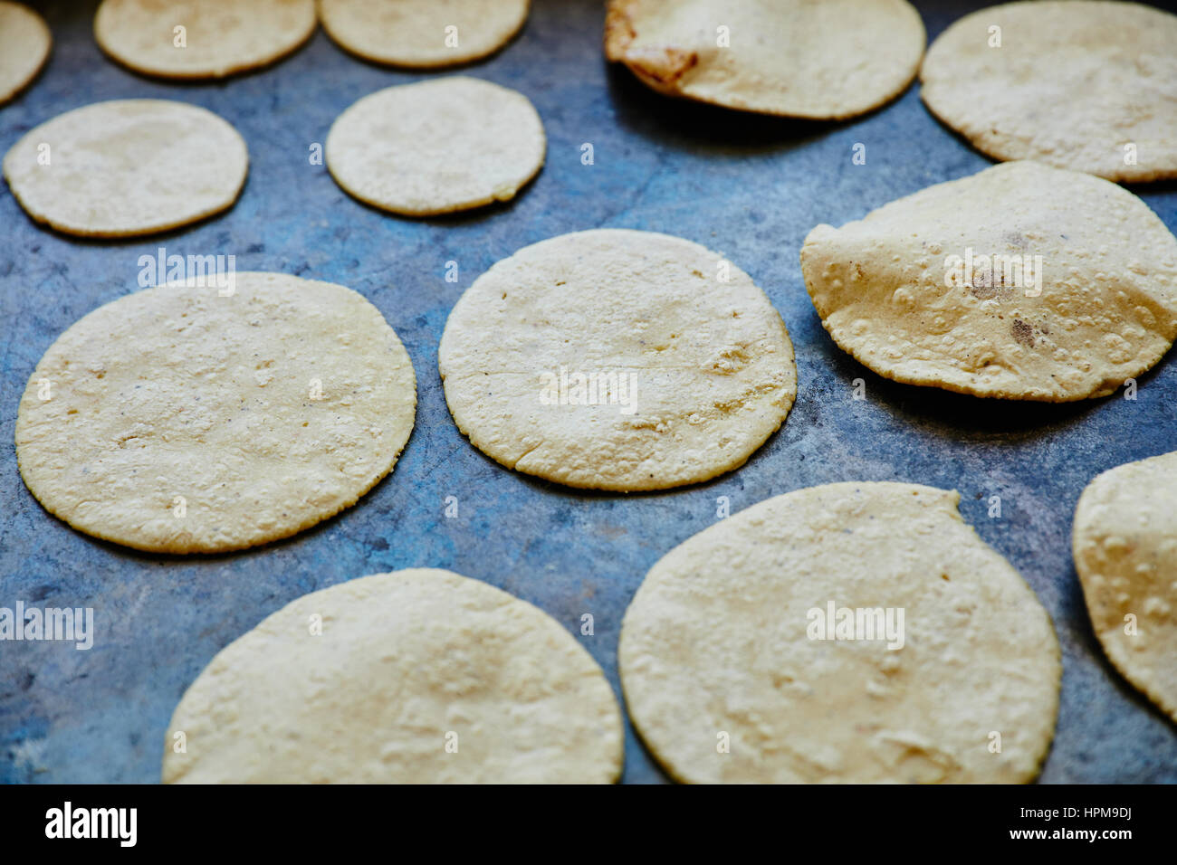 Tortillas su griglia flattop Foto Stock