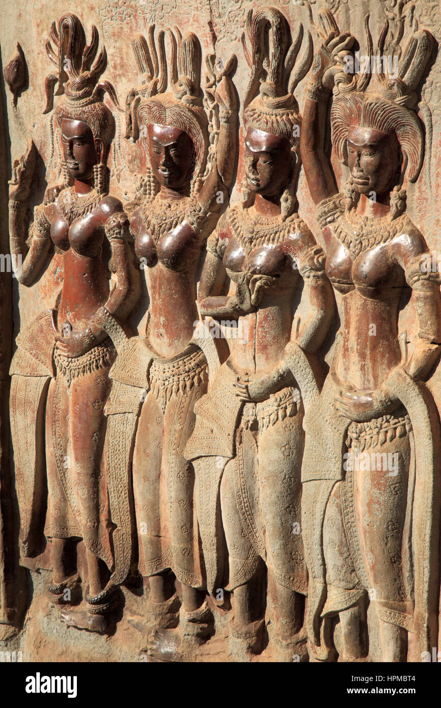 Cambogia Angkor, Angkor Wat, bassorilievo, Apsara figure, Foto Stock