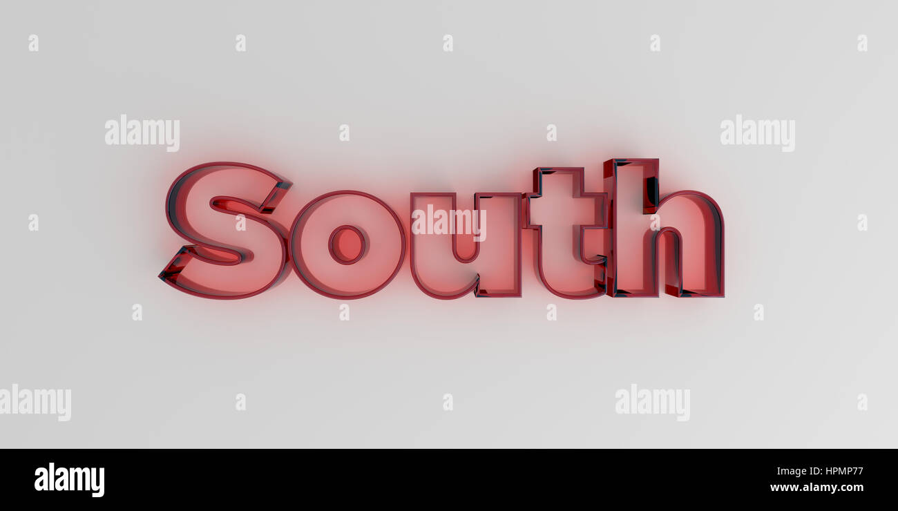 Sud - vetro rosso il testo su sfondo bianco - 3D reso Royalty free stock foto. Foto Stock