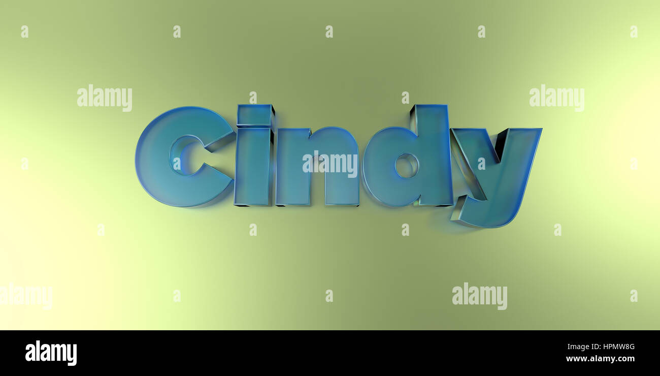 Cindy - Vetro colorato testo su sfondo vibrante - 3D reso Royalty free stock foto. Foto Stock