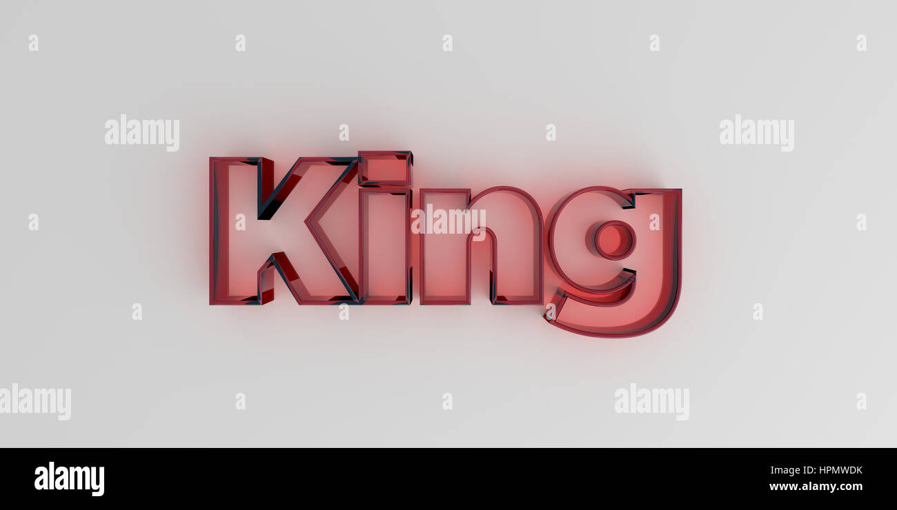 King - vetro rosso il testo su sfondo bianco - 3D reso Royalty free stock foto. Foto Stock