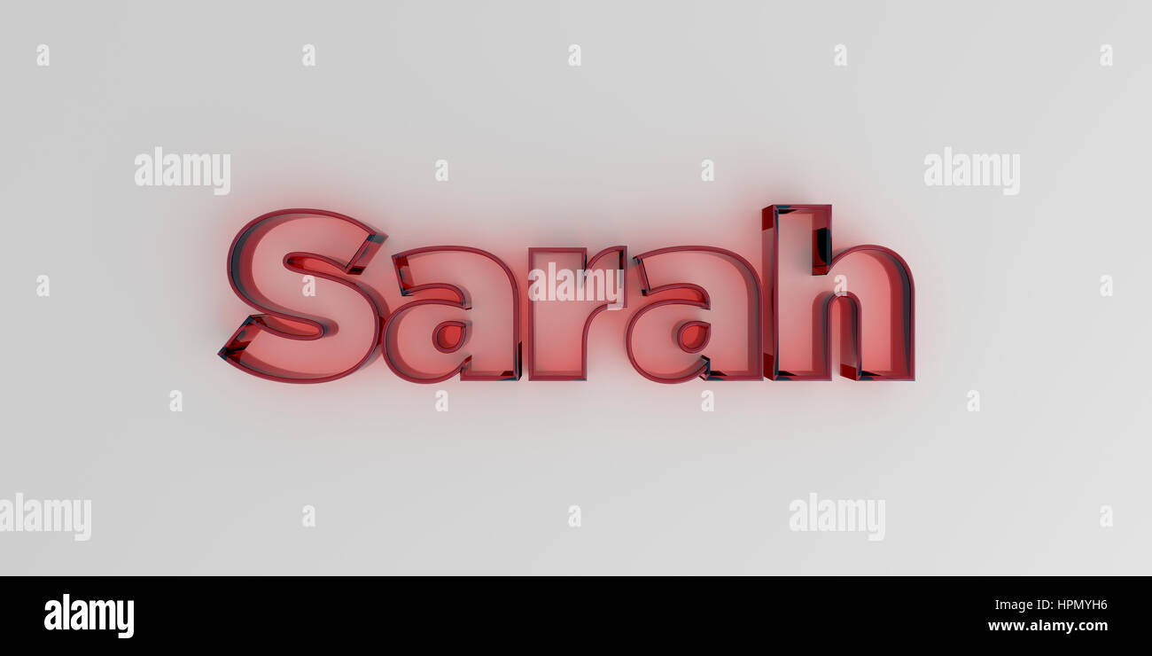 Sarah - vetro rosso il testo su sfondo bianco - 3D reso Royalty free stock foto. Foto Stock