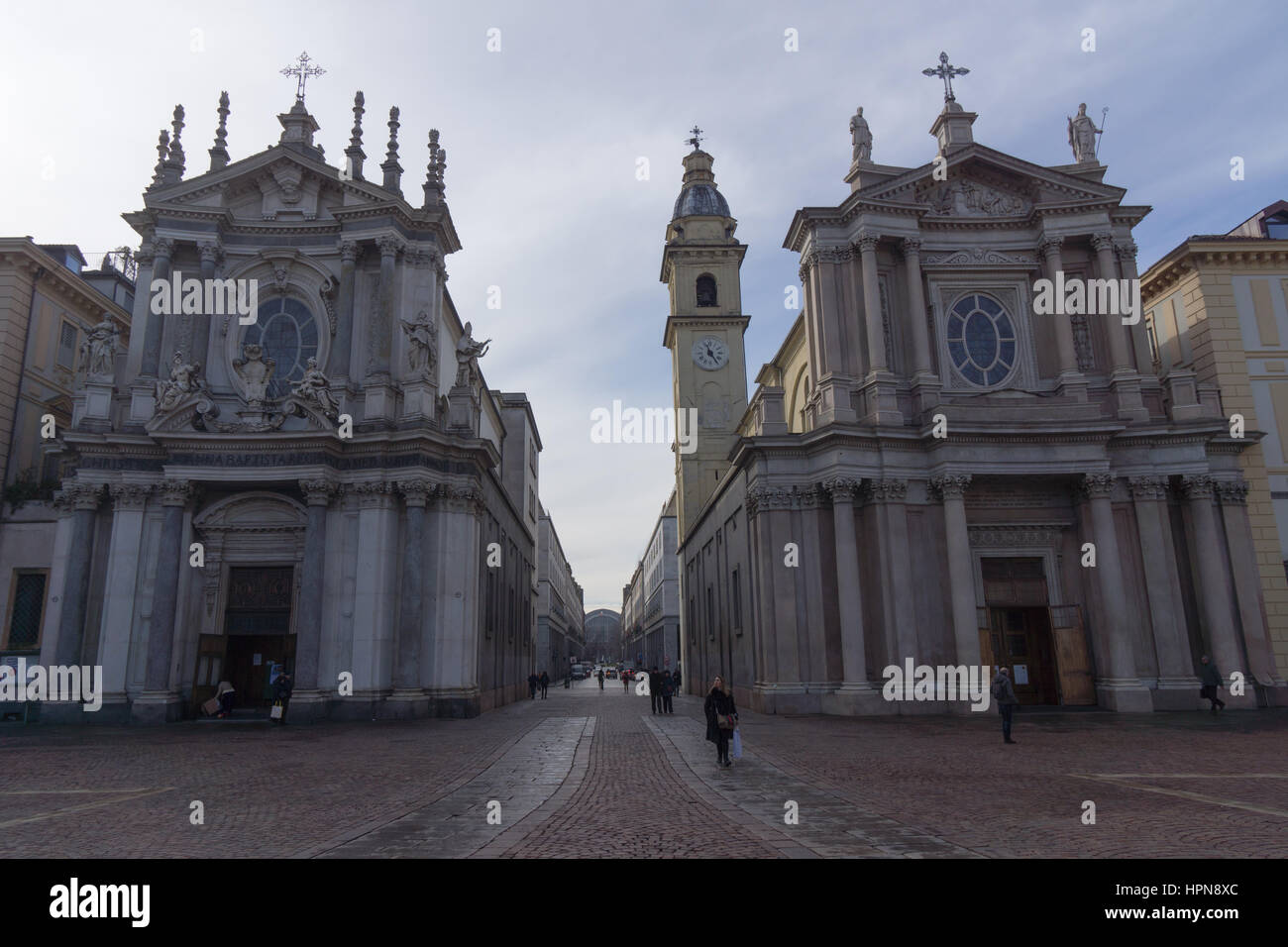 Santa Cristina chiesa, (Chiesa di Santa Cristina) e la chiesa di San Carlo Borromeo, (Chiesa di San Carlo Borromeo) in Piazza S. Carlo,Torino, nel nord. Foto Stock
