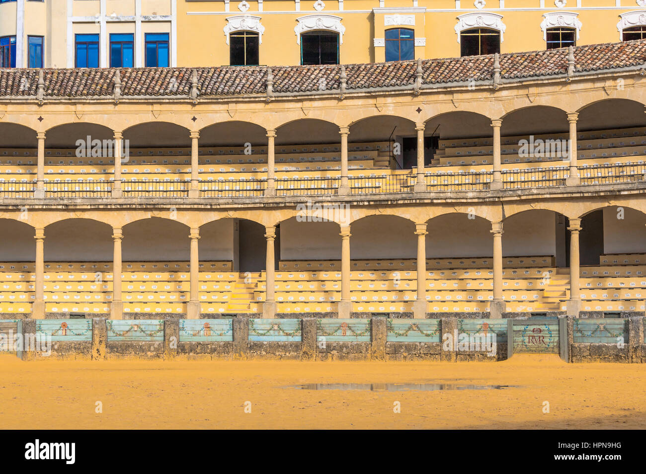 Tribune della corrida anello in Ronda, provincia di Malaga, Andalusia, Spagna Foto Stock