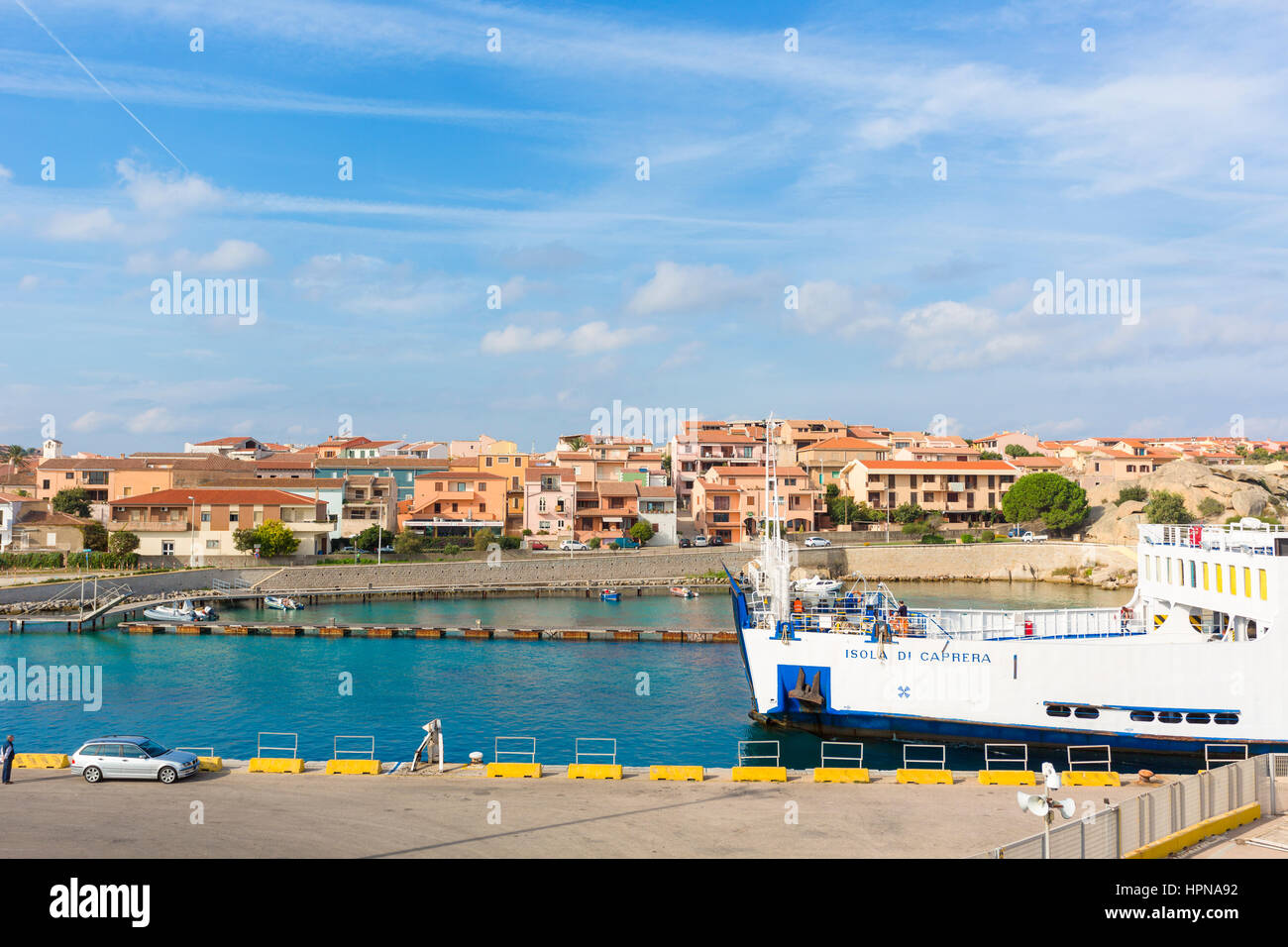 Saremar traghetto naviga da Palau, (Nord Sardegna) per l'isola di La Maddalena, l'isola principale dell'Arcipelago di Maddalena,Italia Foto Stock