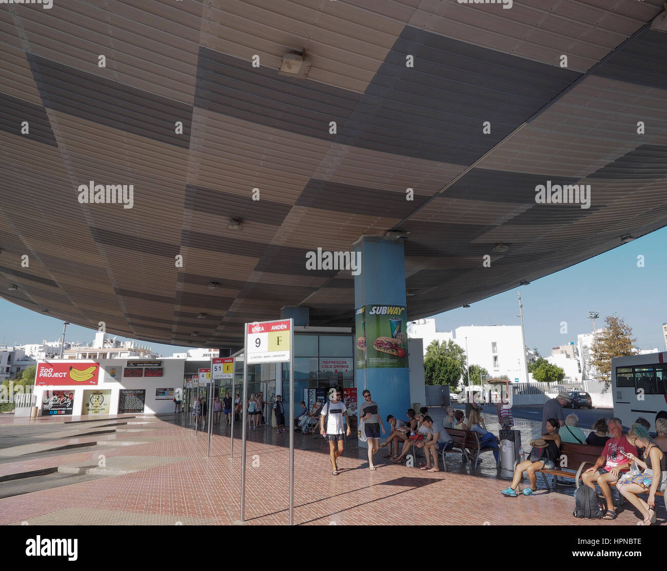 La stazione degli autobus di SAN ANTONIO IBIZA SPAGNA Foto Stock