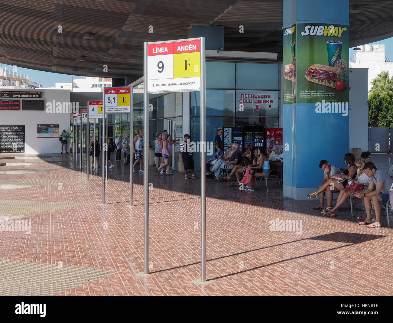 La stazione degli autobus di SAN ANTONIO IBIZA SPAGNA Foto Stock