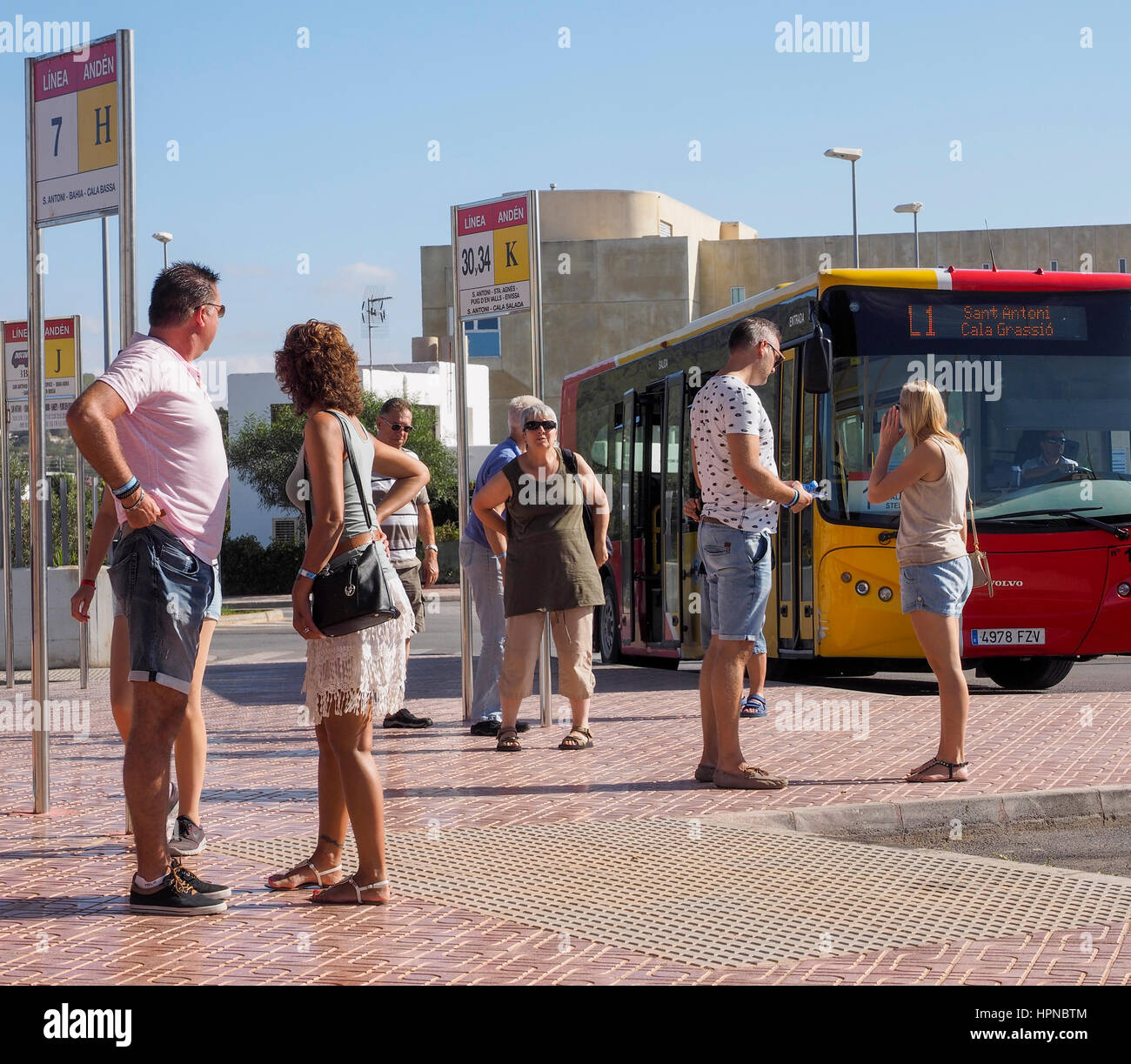La stazione degli autobus di SAN ANTONIO IBIZA SPAGNA Foto Stock