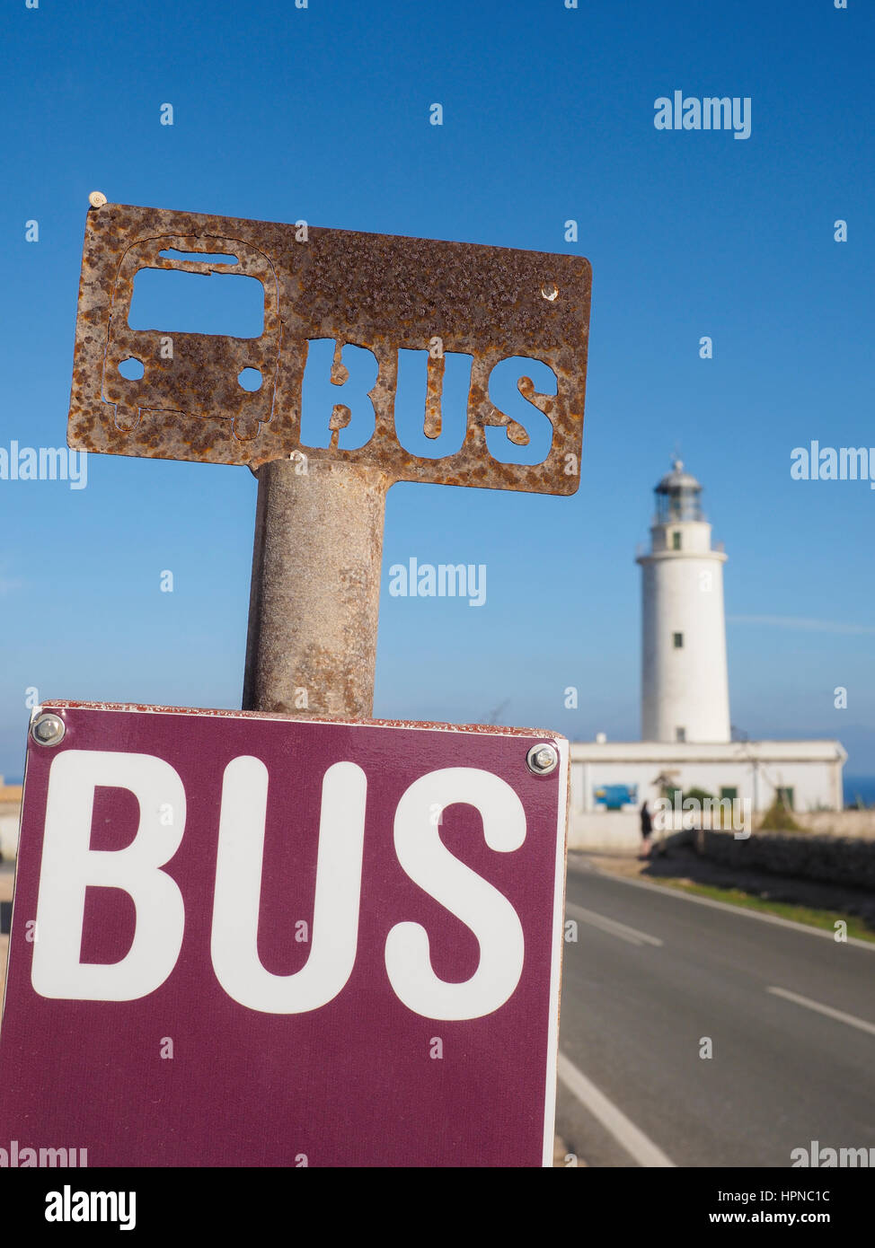 Segno di autobus a El Pilar de la La Savina Fomentera Spagna isole baleari Foto Stock