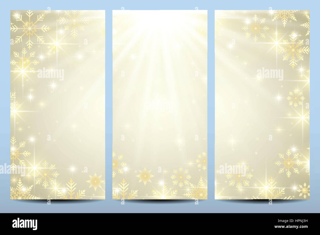 Felice Anno Nuovo volantini con golden i fiocchi di neve. Moderno design template vettoriale Illustrazione Vettoriale