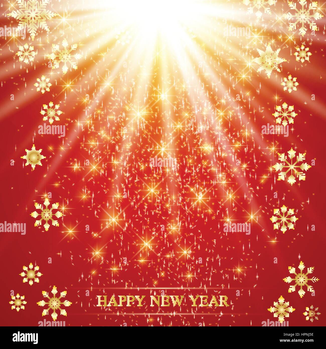 Natale e Felice Anno Nuovo su sfondo rosso con fiocchi di neve d'oro . Illustrazione Vettoriale Illustrazione Vettoriale