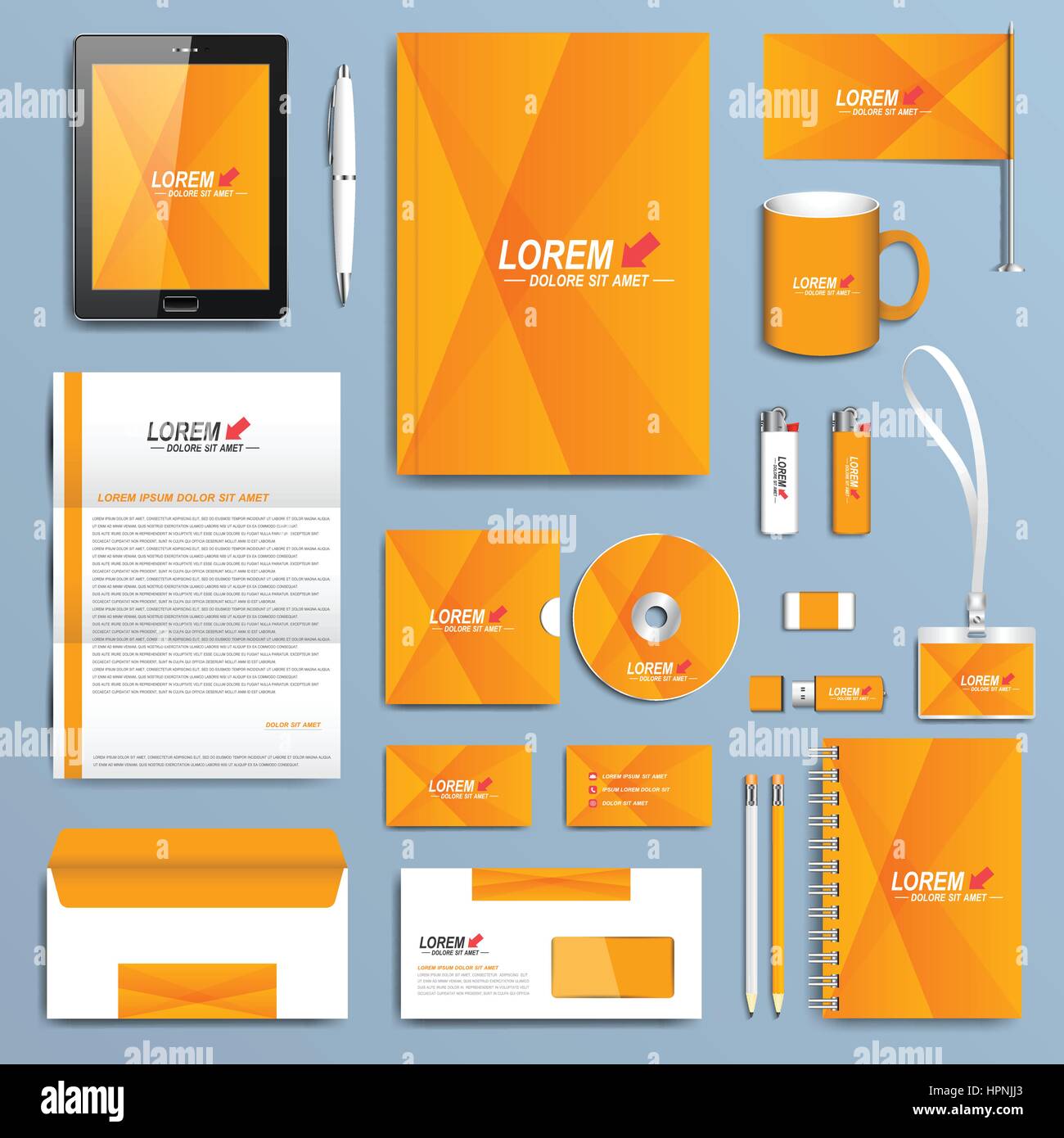 Set di giallo di vettore corporate identity templates. Azienda moderna progettazione di cancelleria Illustrazione Vettoriale