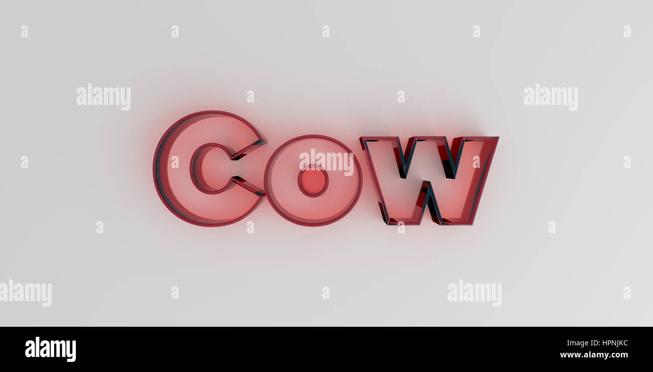 Mucca - vetro rosso il testo su sfondo bianco - 3D reso Royalty free stock foto. Foto Stock