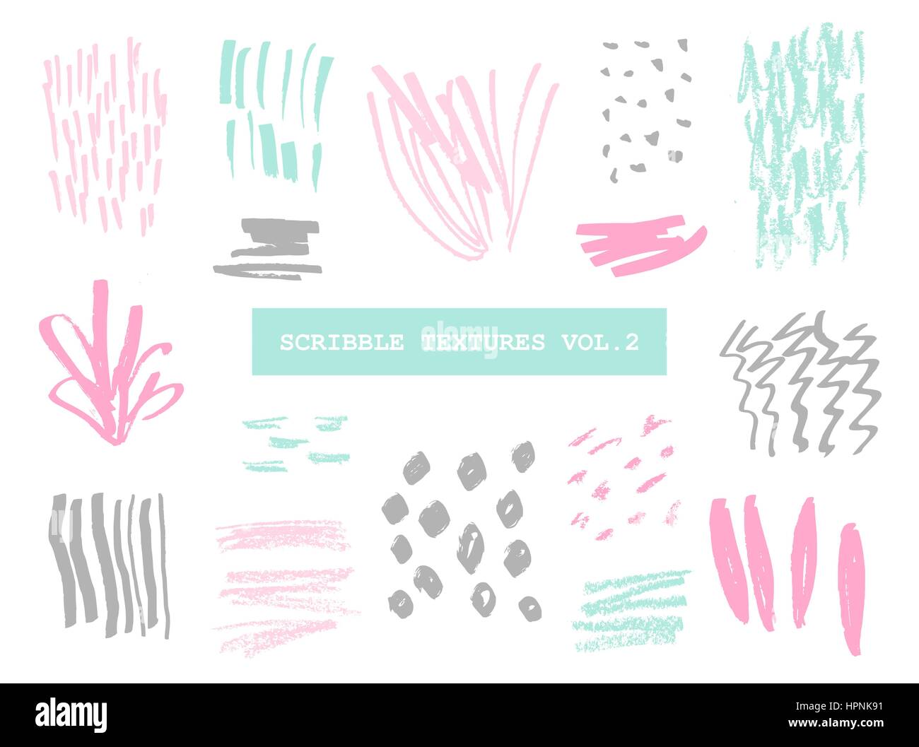 Un set di disegnati a mano scribble texture in colori pastello isolati su sfondo bianco. Illustrazione Vettoriale