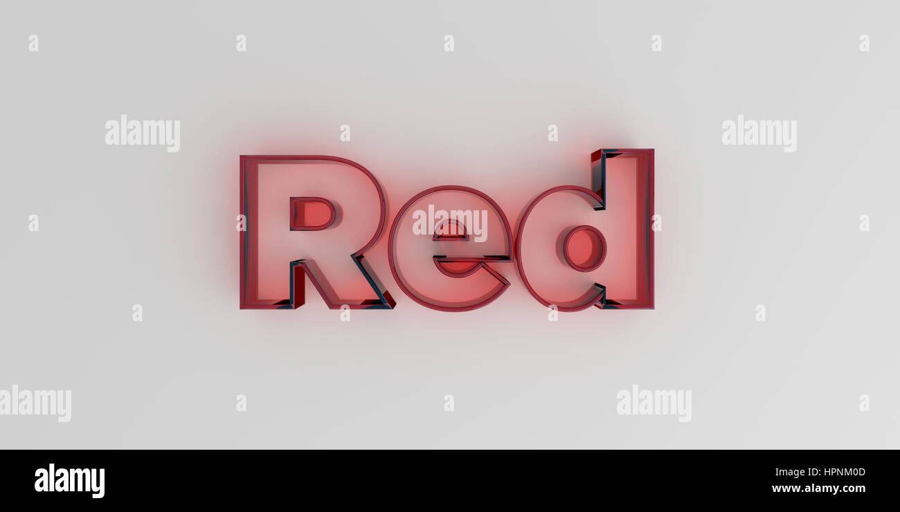 Rosso - vetro rosso il testo su sfondo bianco - 3D reso Royalty free stock foto. Foto Stock