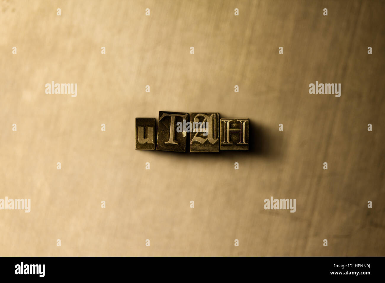 UTAH - close-up di grungy vintage parola stampate su uno sfondo di metallo. Royalty free stock illustrazione. Possono essere utilizzati per gli annunci tramite banner on line di altezza e direct mail. Foto Stock