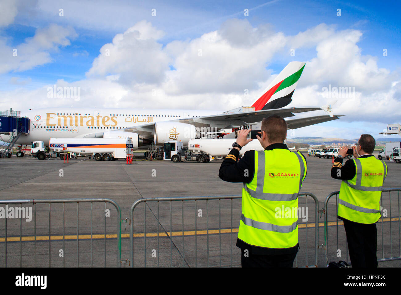 A380 Emirates a Glasgow Airport Foto Stock