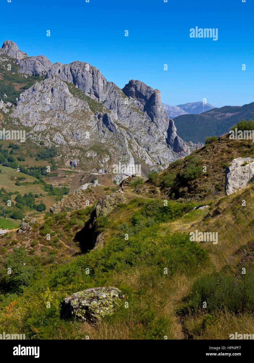 Paesaggio di montagna vicino Cucayo nel Parco Nazionale Picos de Europa Cantabria Spagna settentrionale Foto Stock