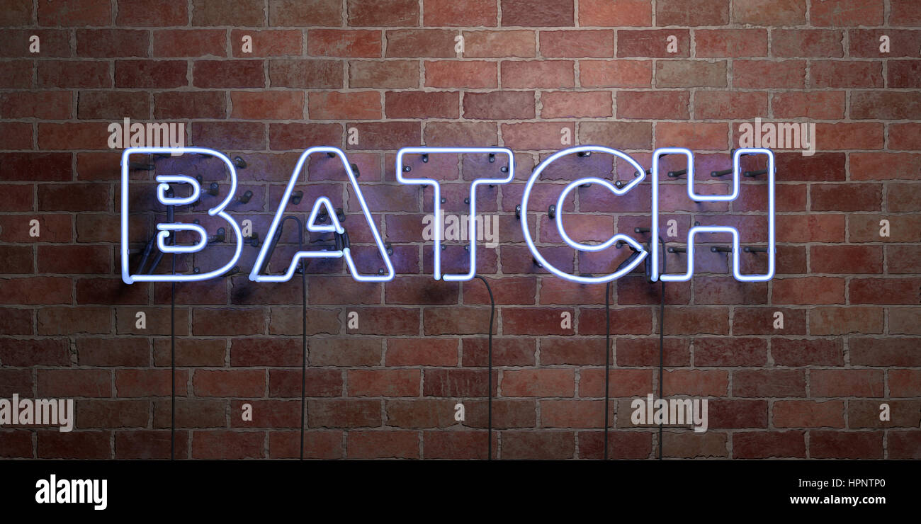 Lotto - fluorescente tubo al Neon Sign su cotto - Vista frontale - 3D reso Royalty free stock foto. Possono essere utilizzati per gli annunci tramite banner on line di altezza e direct ma Foto Stock