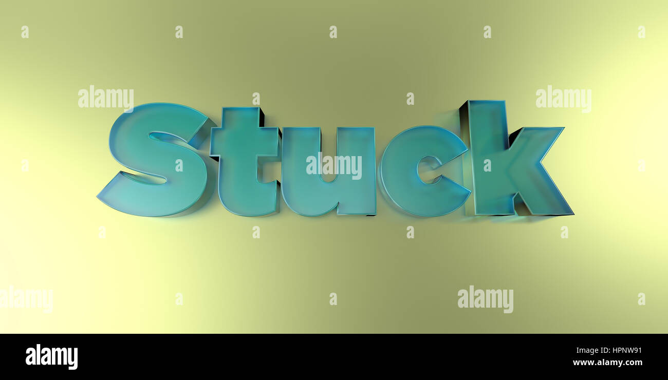 Bloccato - Vetro colorato testo su sfondo vibrante - 3D reso Royalty free stock foto. Foto Stock