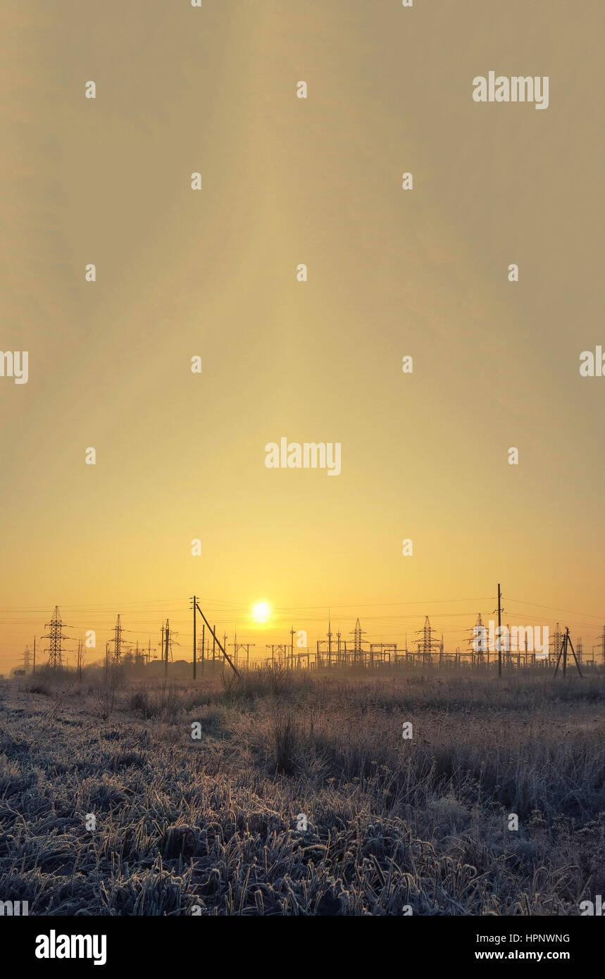 Bellissima alba e paesaggio invernale Foto Stock