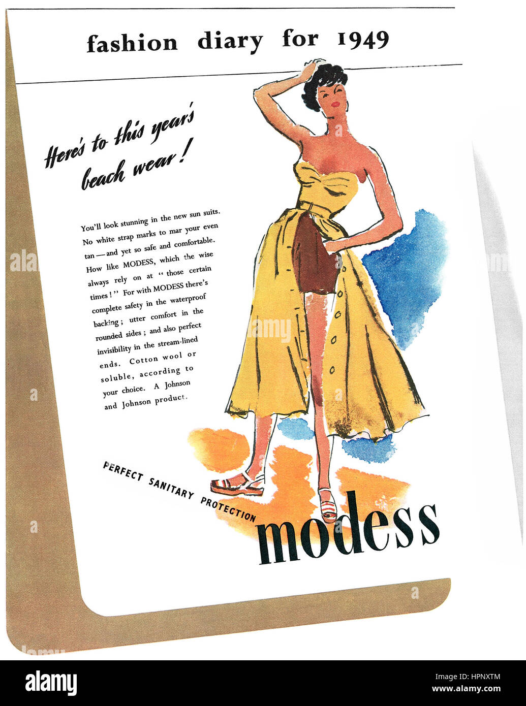 1949 British pubblicità per Modess. Foto Stock