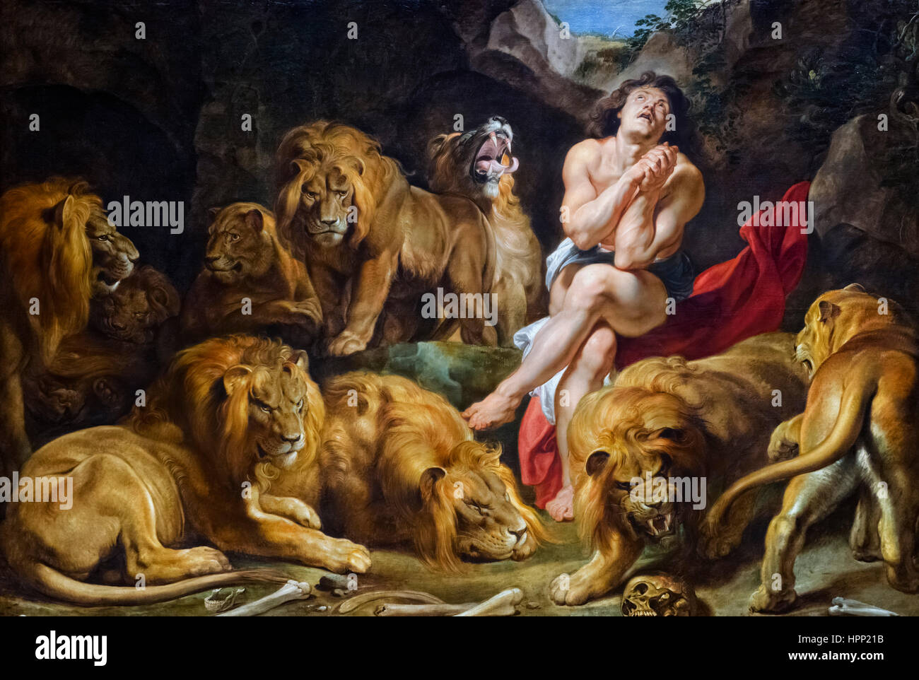 Daniele nella fossa dei leoni da Peter Paul Rubens, olio su tela, c.1614/16. Foto Stock